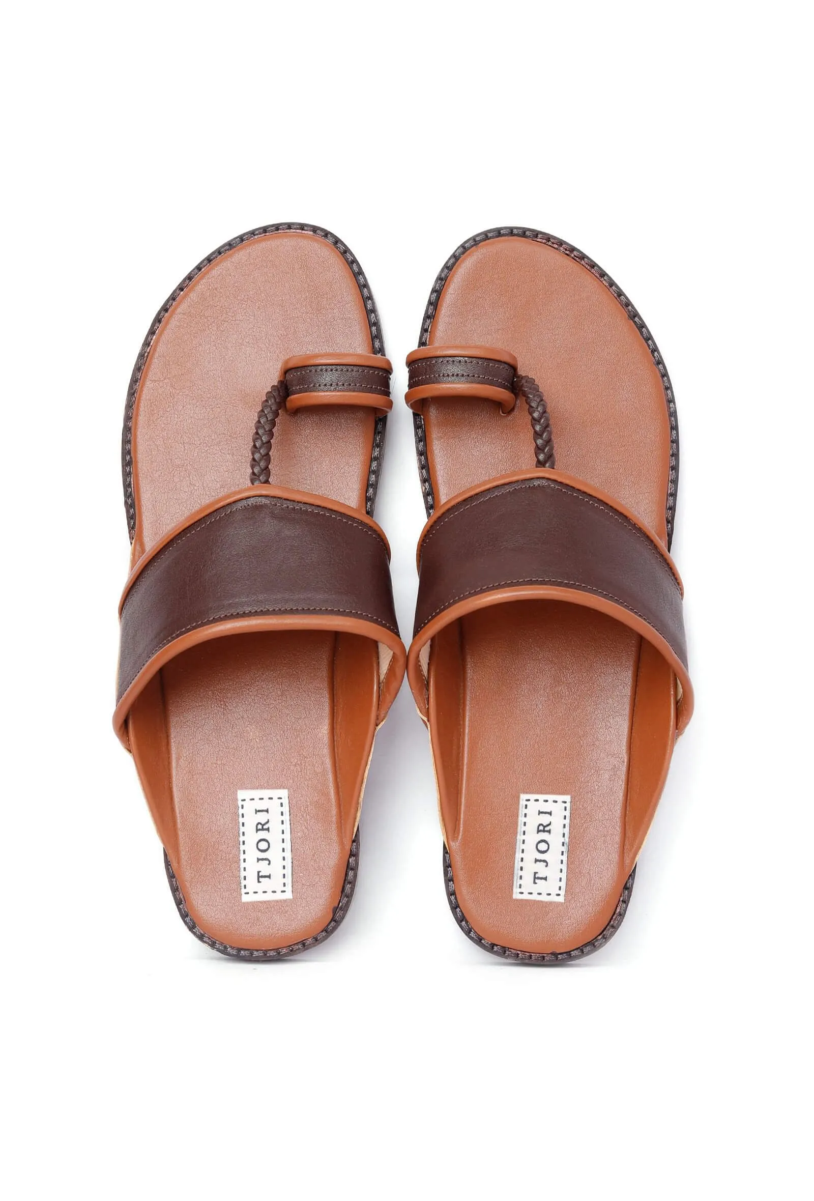 Mocha Contrast Handcrafted Cruelty-Free Leather Kolhapuri Inspired Chappals