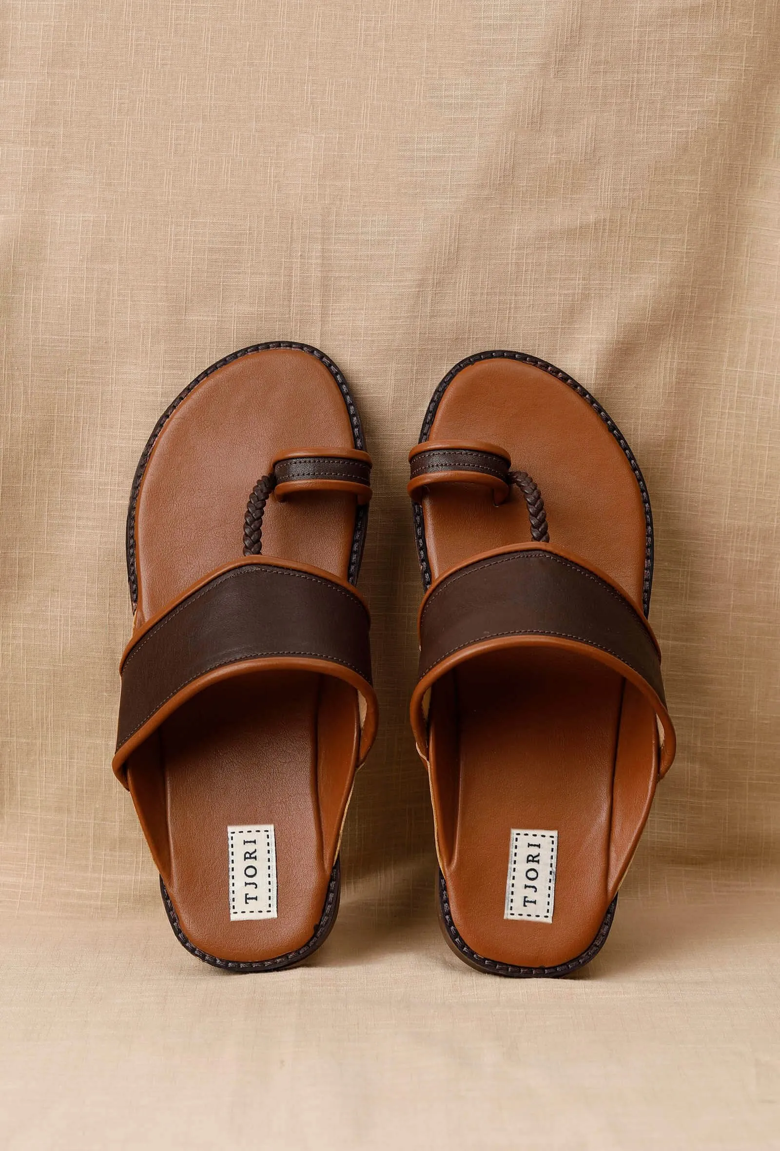 Mocha Contrast Handcrafted Cruelty-Free Leather Kolhapuri Inspired Chappals