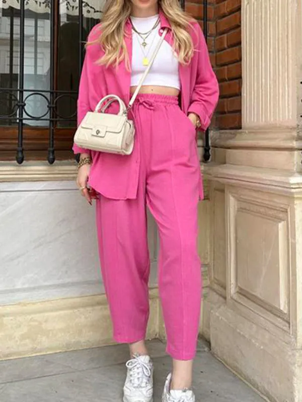 New Fashion Casual Suit Versatile Loose Shirt High Waist Pants Two-piece Set