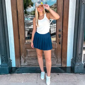 On The Go Pleated Tennis Skort - Navy