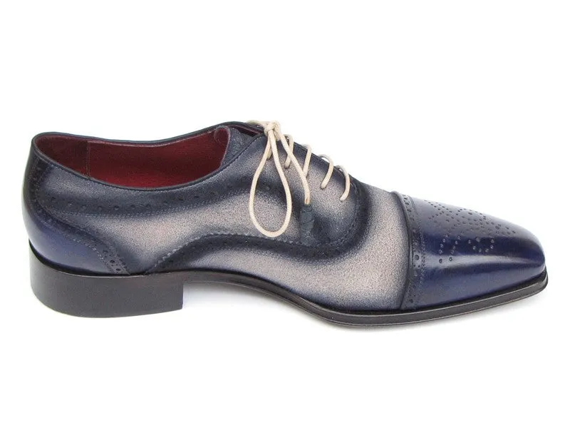 Paul Parkman Captoe Oxfords- Navy/Beige Hand-Painted Suede Upper And Leather Sole