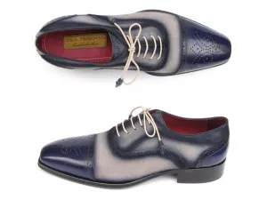 Paul Parkman Captoe Oxfords- Navy/Beige Hand-Painted Suede Upper And Leather Sole