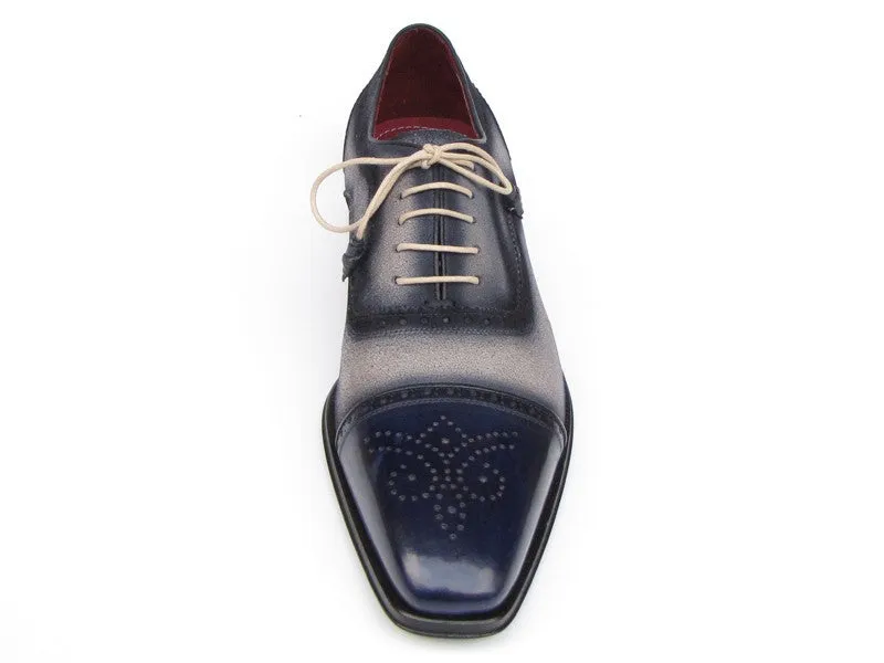 Paul Parkman Captoe Oxfords- Navy/Beige Hand-Painted Suede Upper And Leather Sole