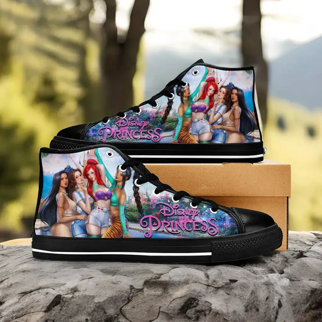 Pocahontas Belle Princesses Little Mermaid Jasmine Shoes High Top Sneakers for Kids and Adults