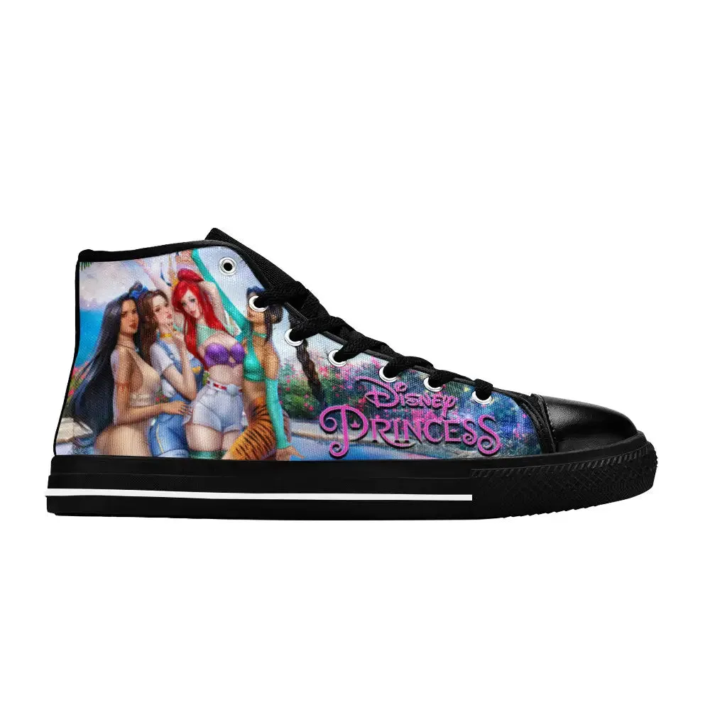 Pocahontas Belle Princesses Little Mermaid Jasmine Shoes High Top Sneakers for Kids and Adults