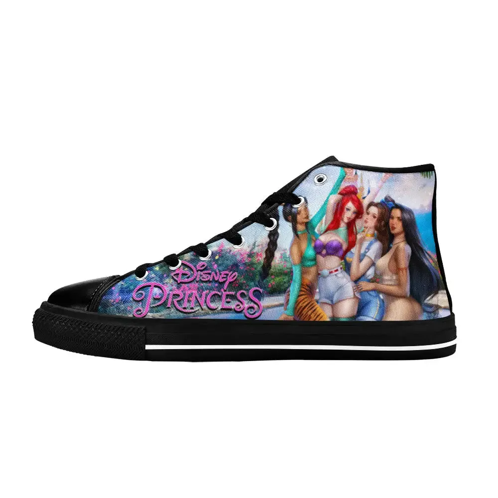 Pocahontas Belle Princesses Little Mermaid Jasmine Shoes High Top Sneakers for Kids and Adults