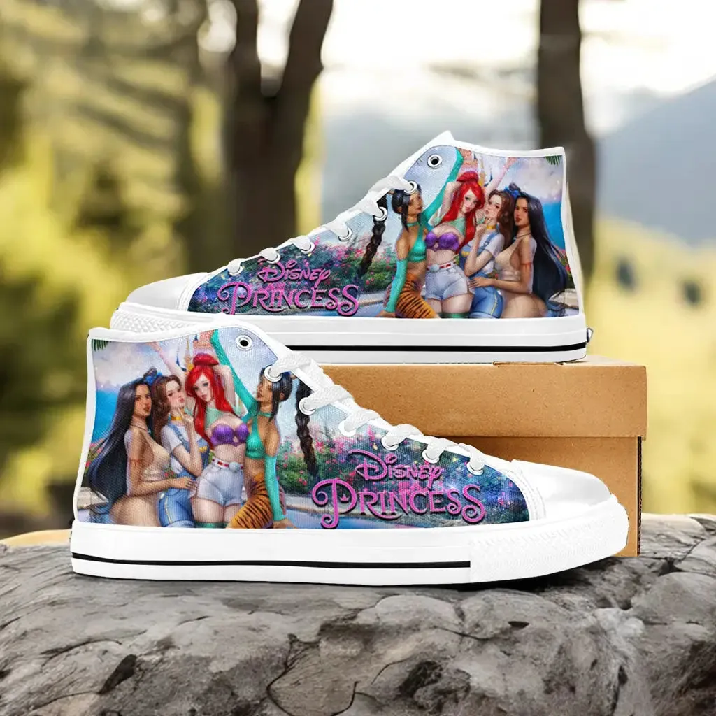 Pocahontas Belle Princesses Little Mermaid Jasmine Shoes High Top Sneakers for Kids and Adults