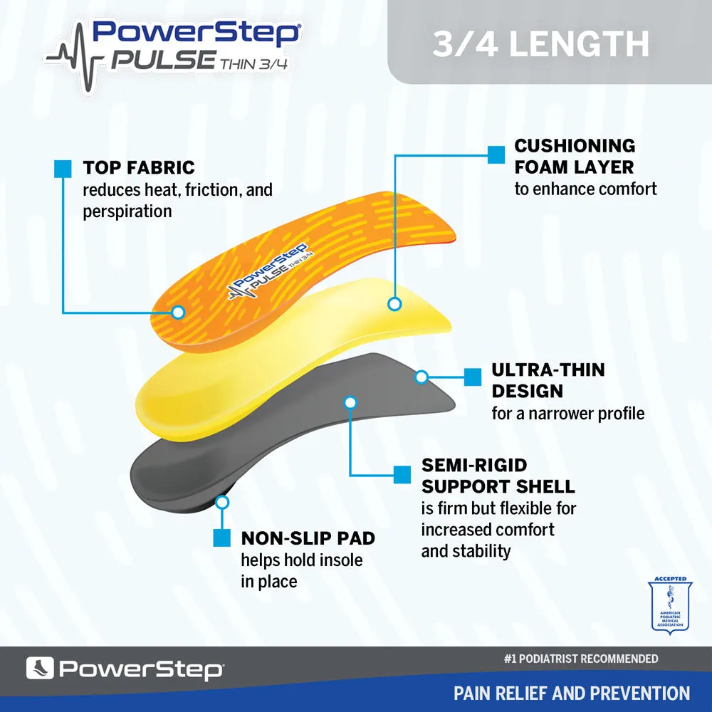 PowerStep PULSE 3/4 Insoles | Arch Pain Relief Insert, For Cleats and Spikes