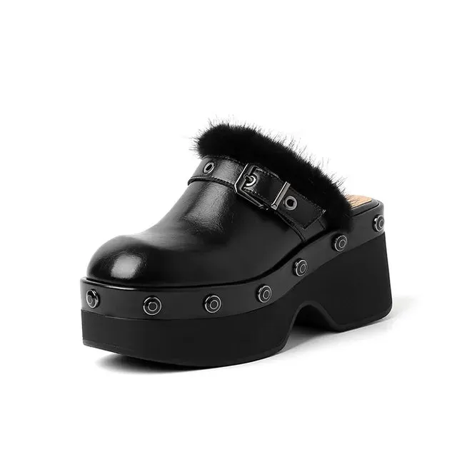 Pre Order:  Metal Buckle Rivets Platform Mule