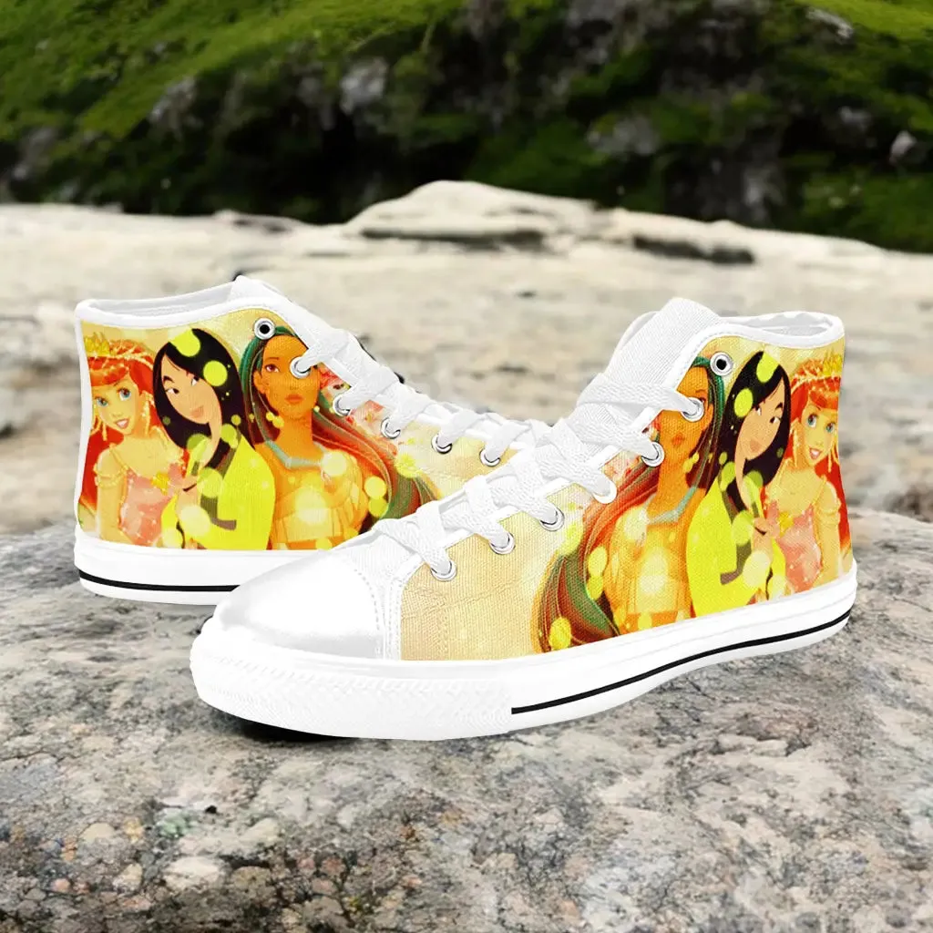 Princess Mulan Ariel Pocahontas Shoes High Top Sneakers for Kids and Adults