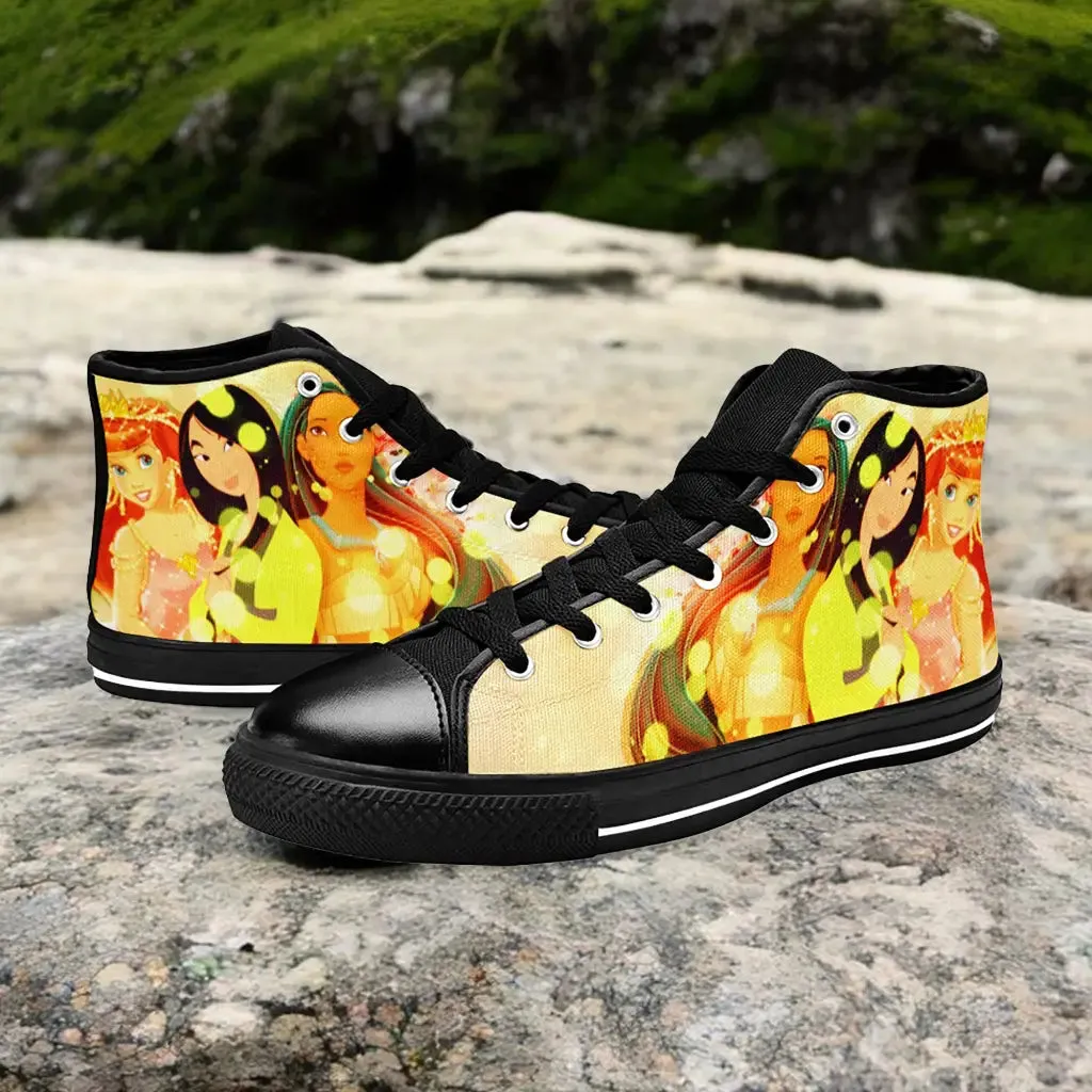 Princess Mulan Ariel Pocahontas Shoes High Top Sneakers for Kids and Adults