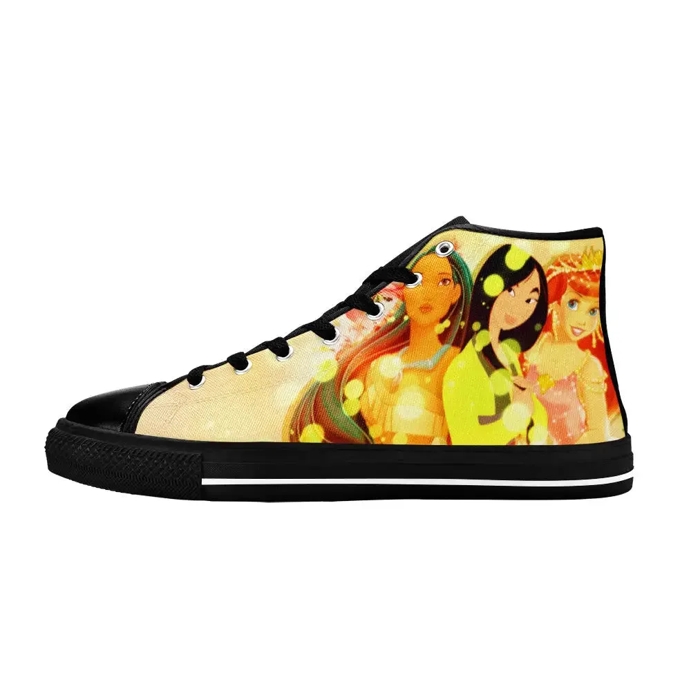 Princess Mulan Ariel Pocahontas Shoes High Top Sneakers for Kids and Adults