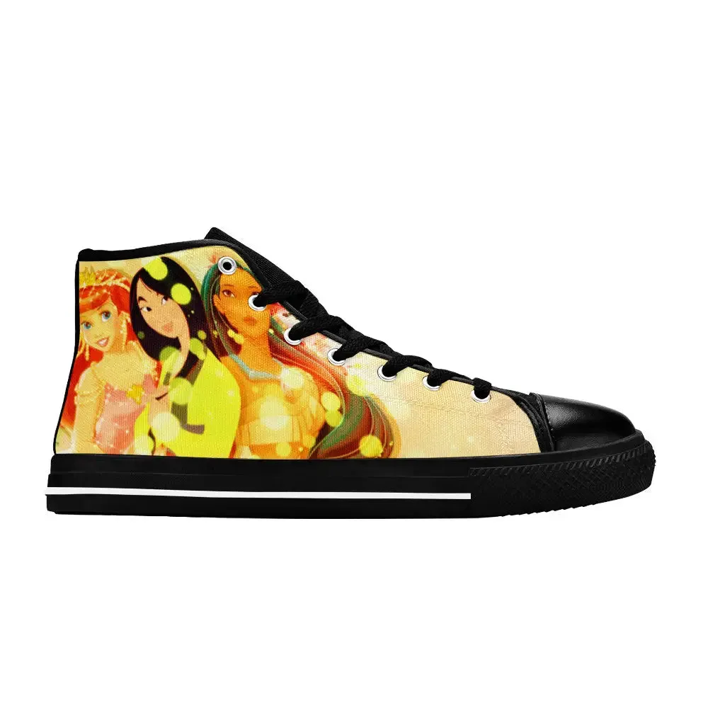 Princess Mulan Ariel Pocahontas Shoes High Top Sneakers for Kids and Adults