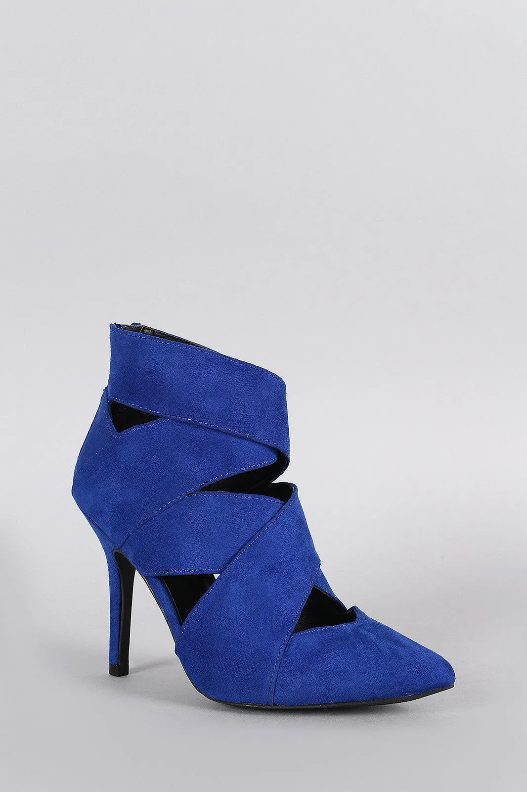 Qupid Suede Strappy Pointy Toe Stiletto Booties