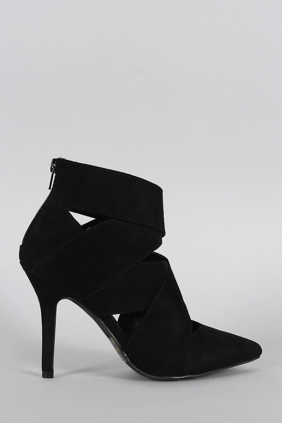 Qupid Suede Strappy Pointy Toe Stiletto Booties