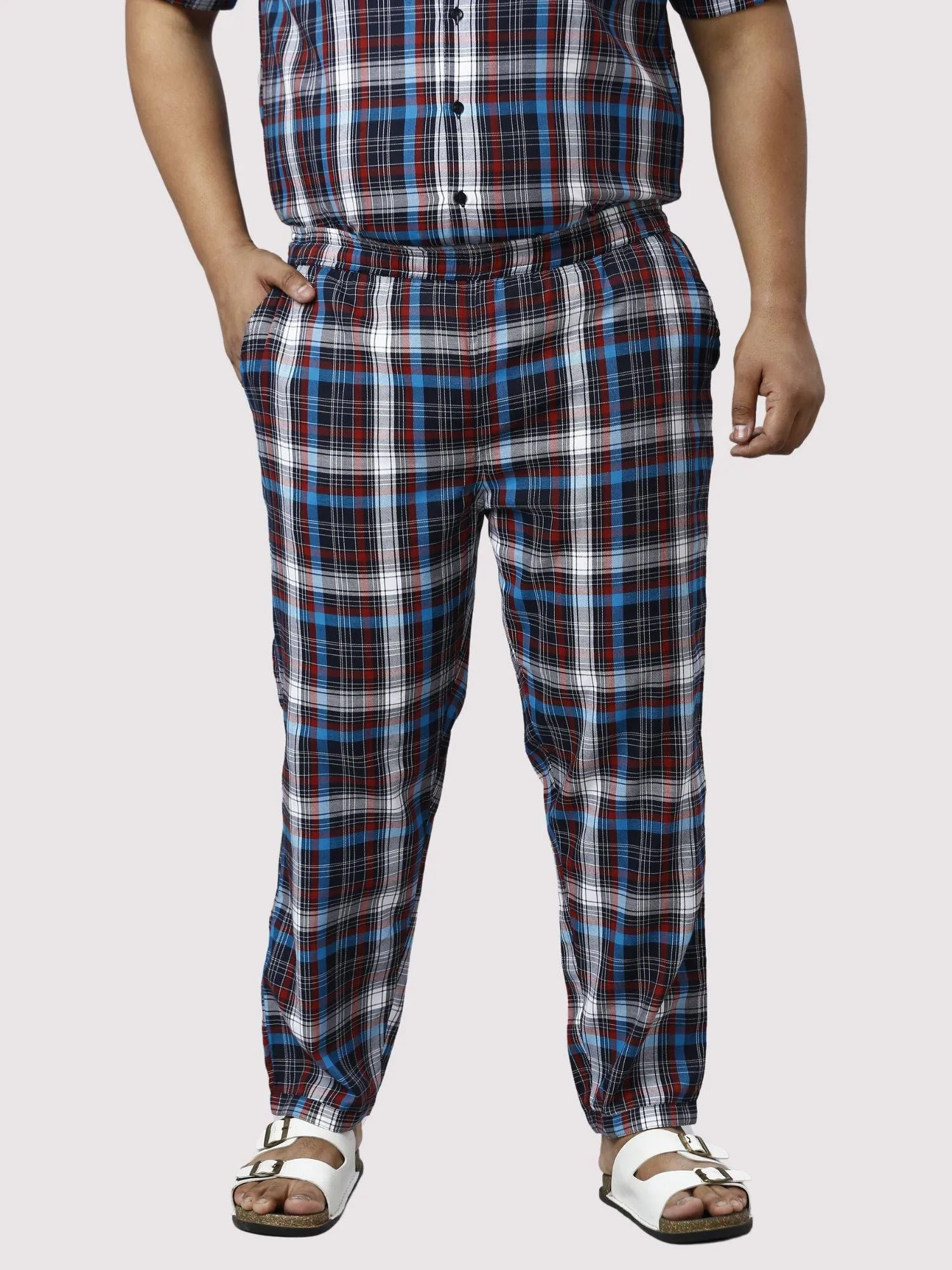 Red and Blue Checks Printed Full Co-ords Set Men's Plus Size