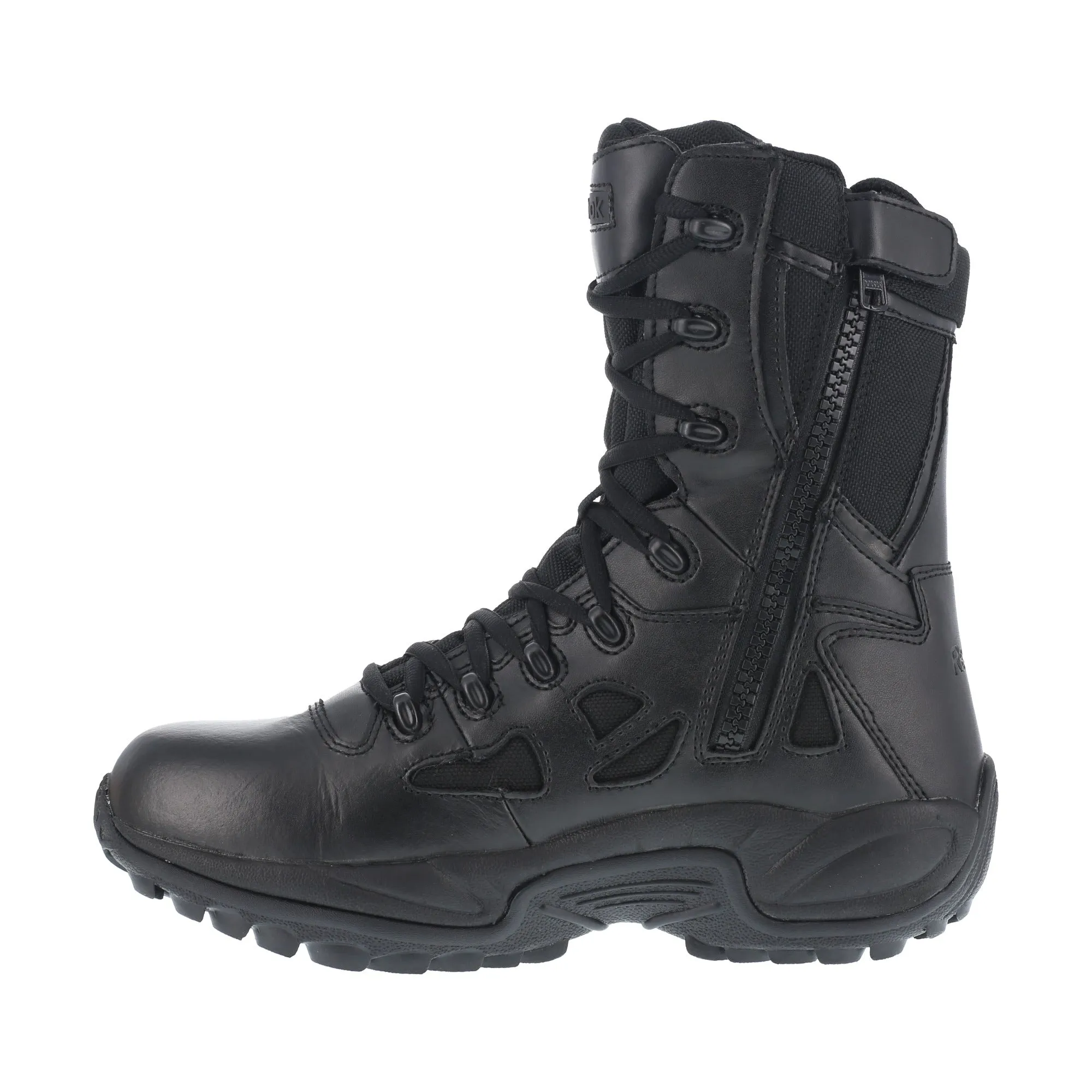 Reebok Womens Black Leather Work Boots Rapid Response 8in WP Zip