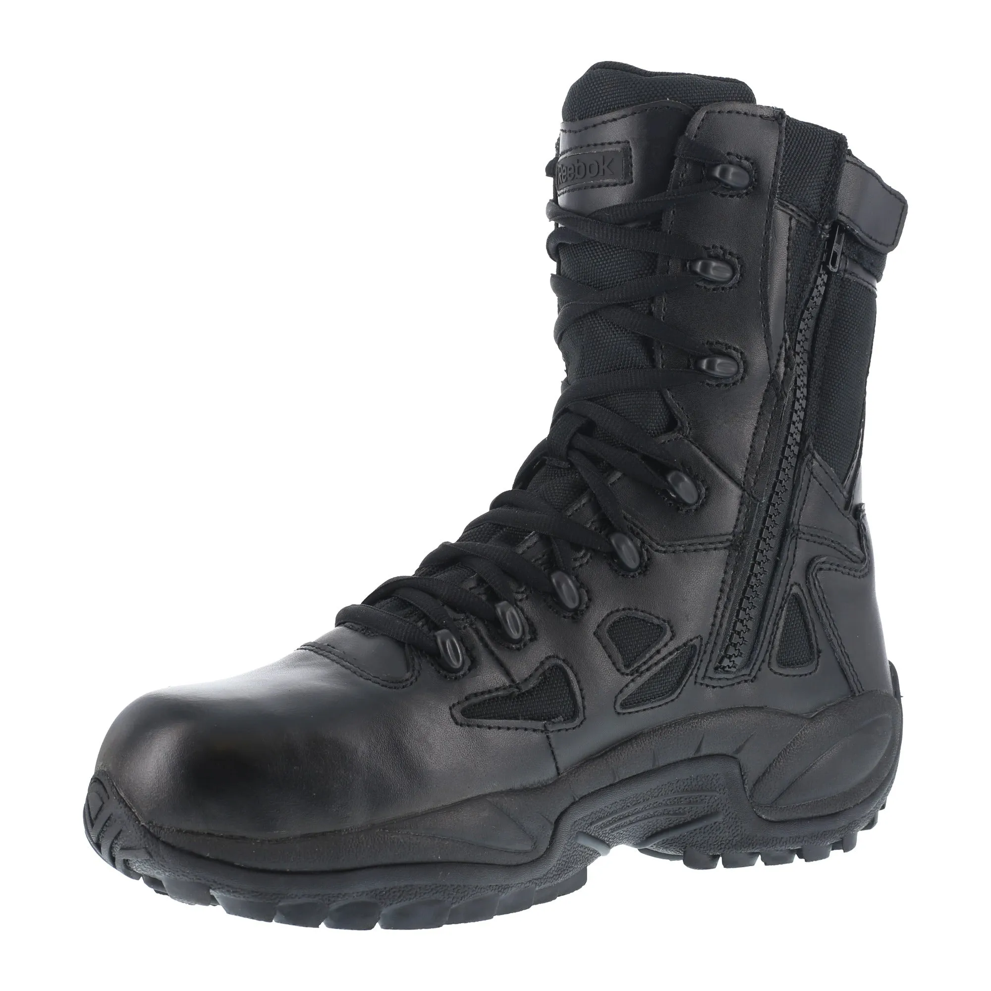 Reebok Womens Black Leather Work Boots Rapid Response Zip 8in 10.5 M