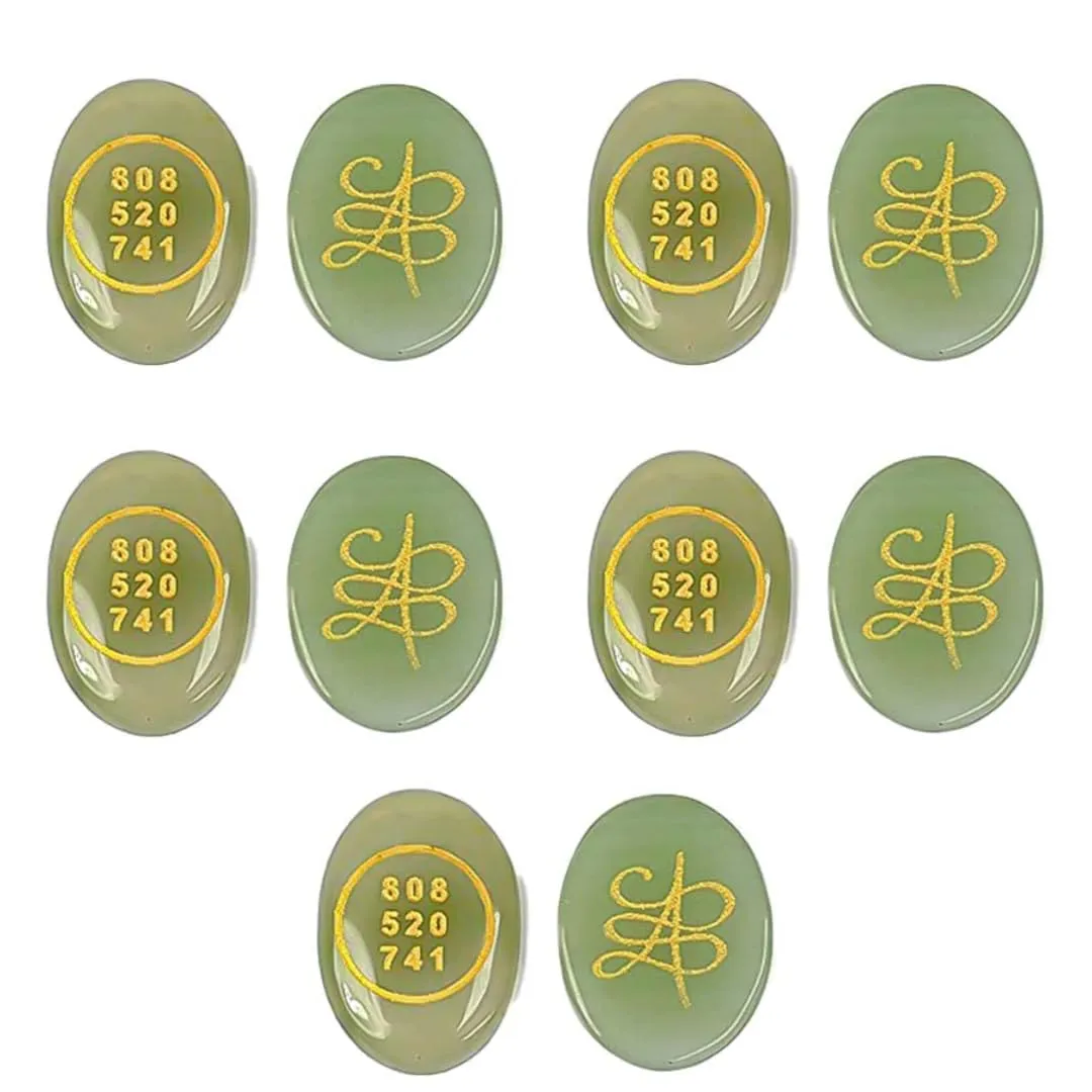 Reshamm® Energized Natural Green Aventurine Zibu Symbol Money Magnet Coin for Financial Growth and abundance, attract money, Good Luck, Reiki Healing, Vastu, Home office decor aaa quality (5pc)