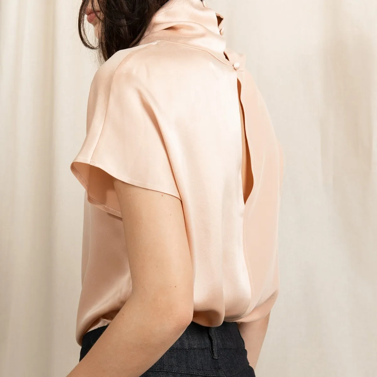 Revolution Short Sleeve Cowl Neck Silk Top Pink