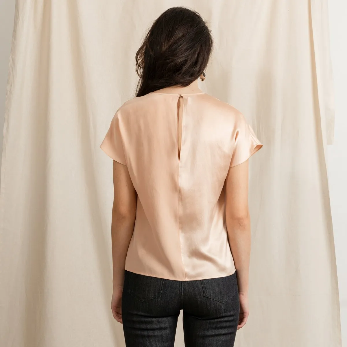 Revolution Short Sleeve Round Neck Silk Top Pink