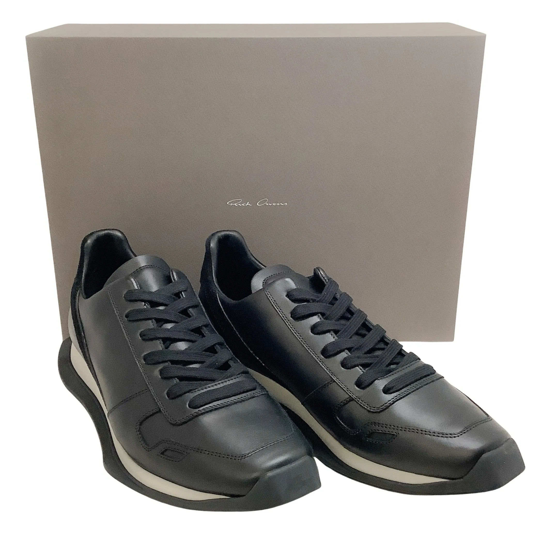 Rick Owens Black / Pearl Runner Lace Up Sneakers