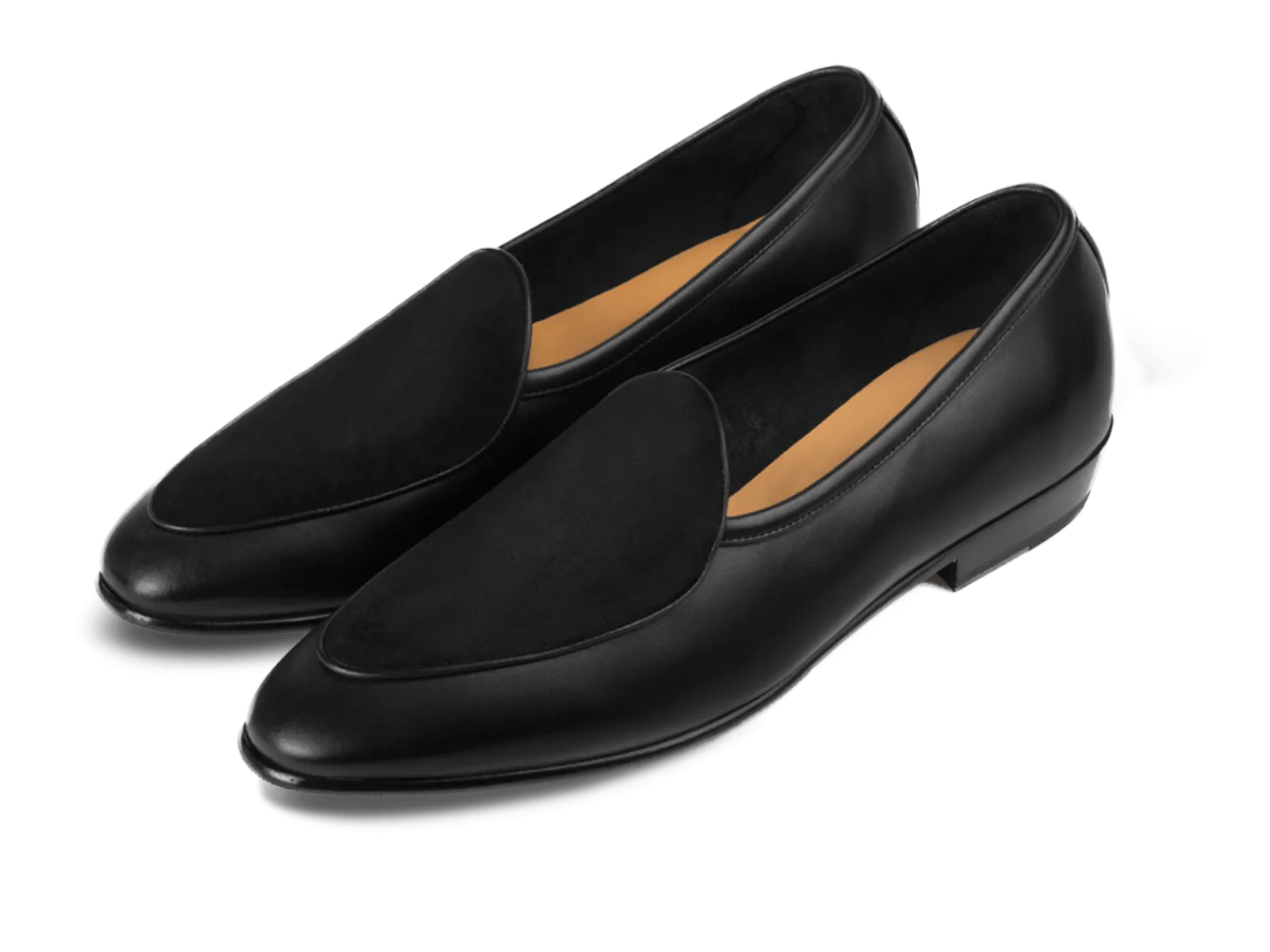 Sagan Classic Loafers in Black Drape Calf and Obsidian Black Suede with Rubber Grip