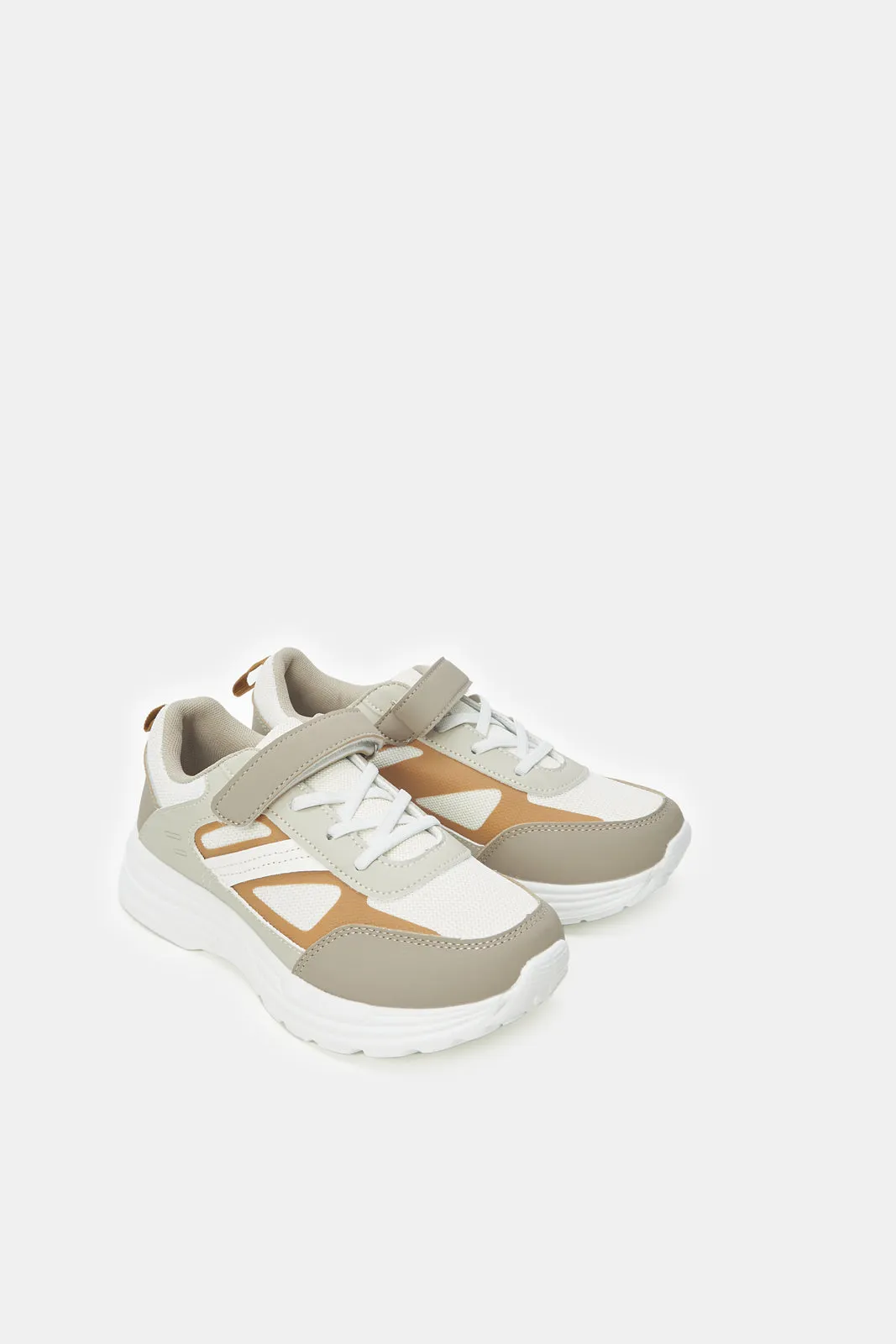 Senior Boys Beige Colour Block Chunky Sneakers