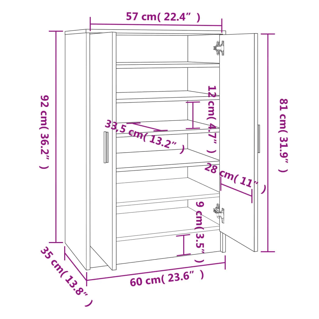 Shoe Cabinet Brown Oak 60x35x92 cm Engineered Wood