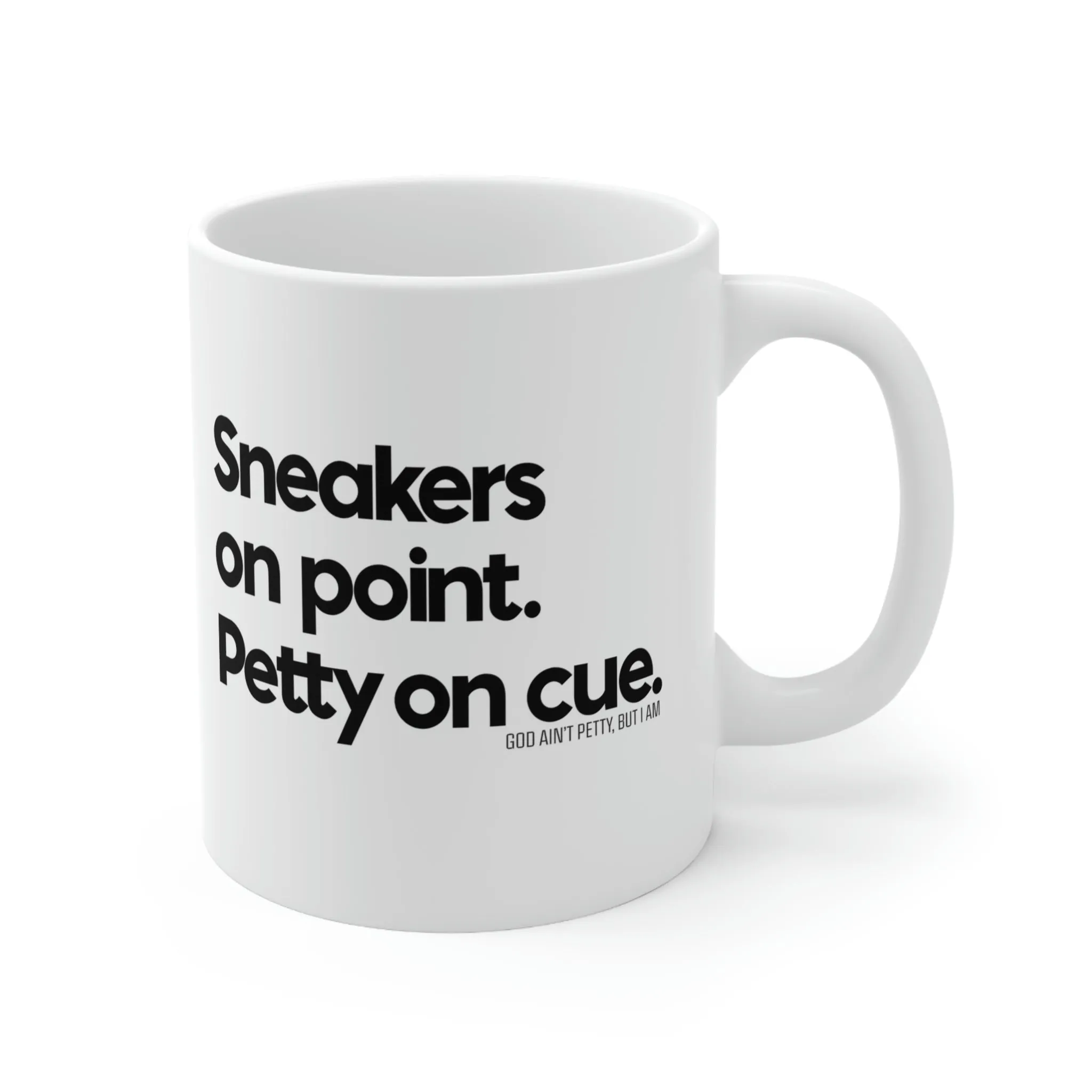 Sneakers on point. Petty on Cue Mug 11oz (White/Black)