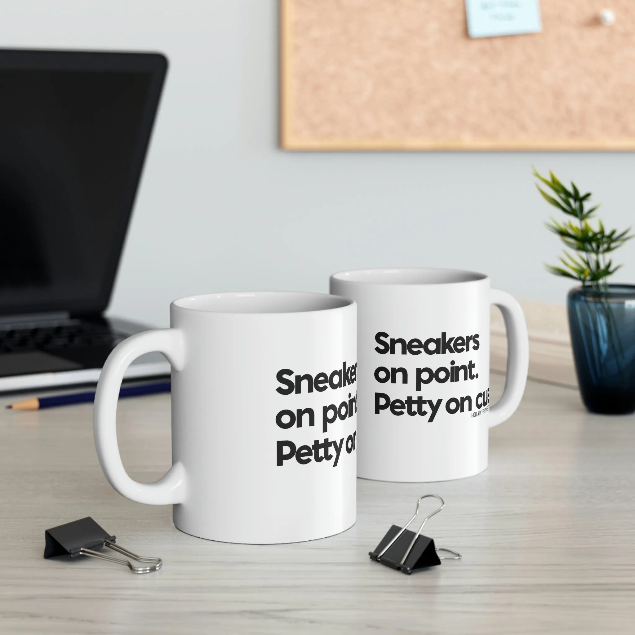 Sneakers on point. Petty on Cue Mug 11oz (White/Black)