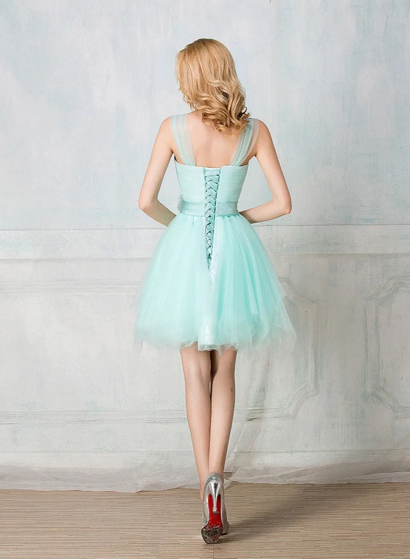 Sweetheart tulle-strap knee-length short prom dress