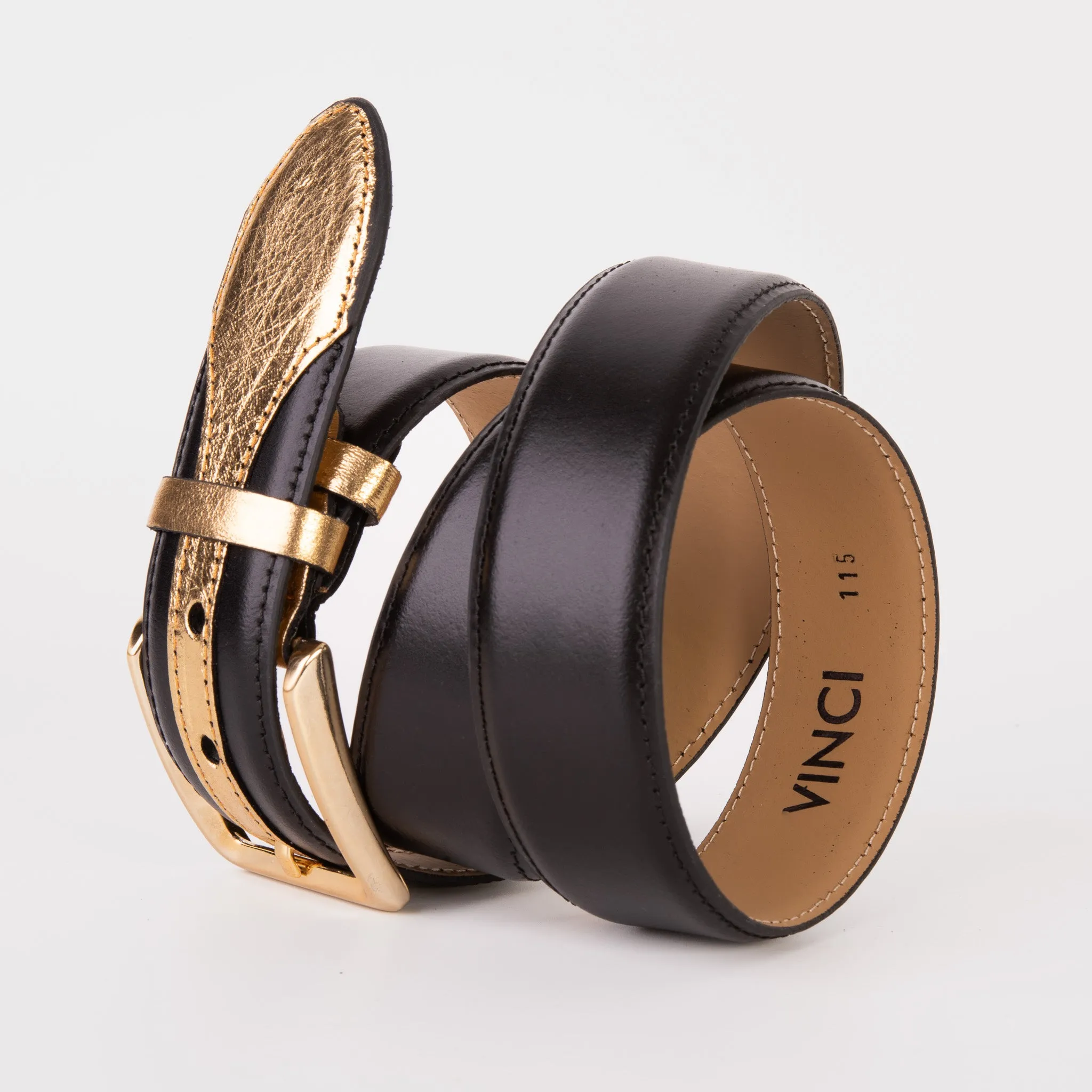 The Arda Black & Gold Leather Belt