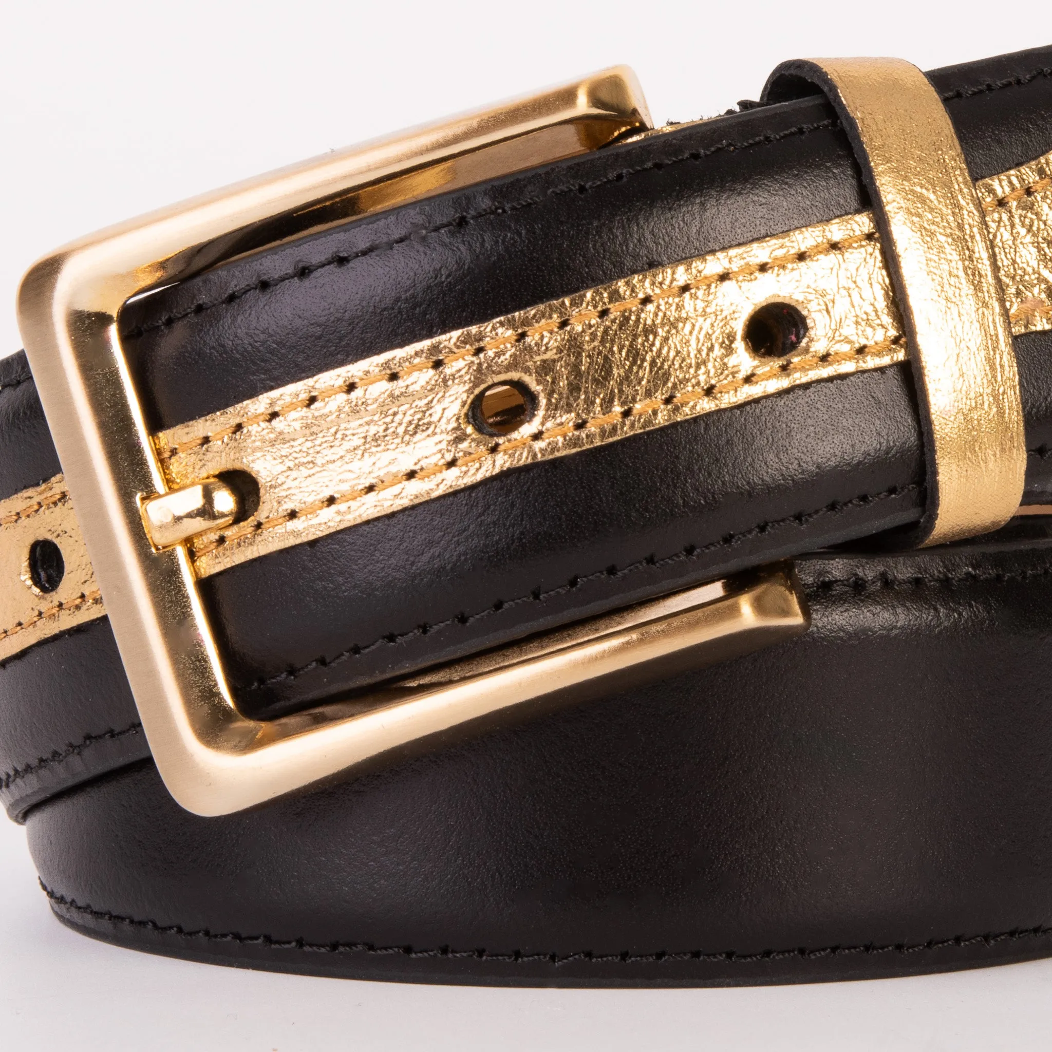 The Arda Black & Gold Leather Belt