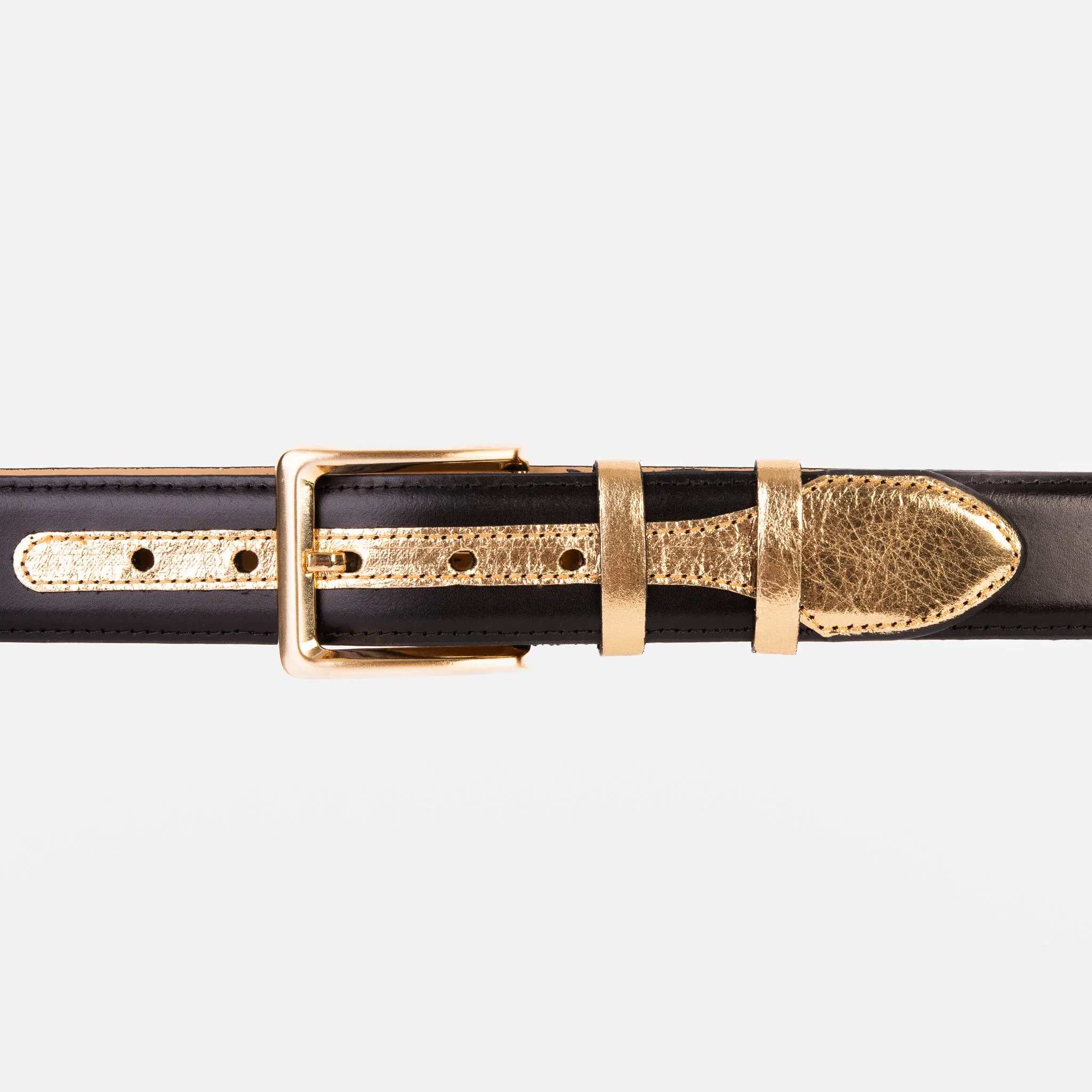 The Arda Black & Gold Leather Belt