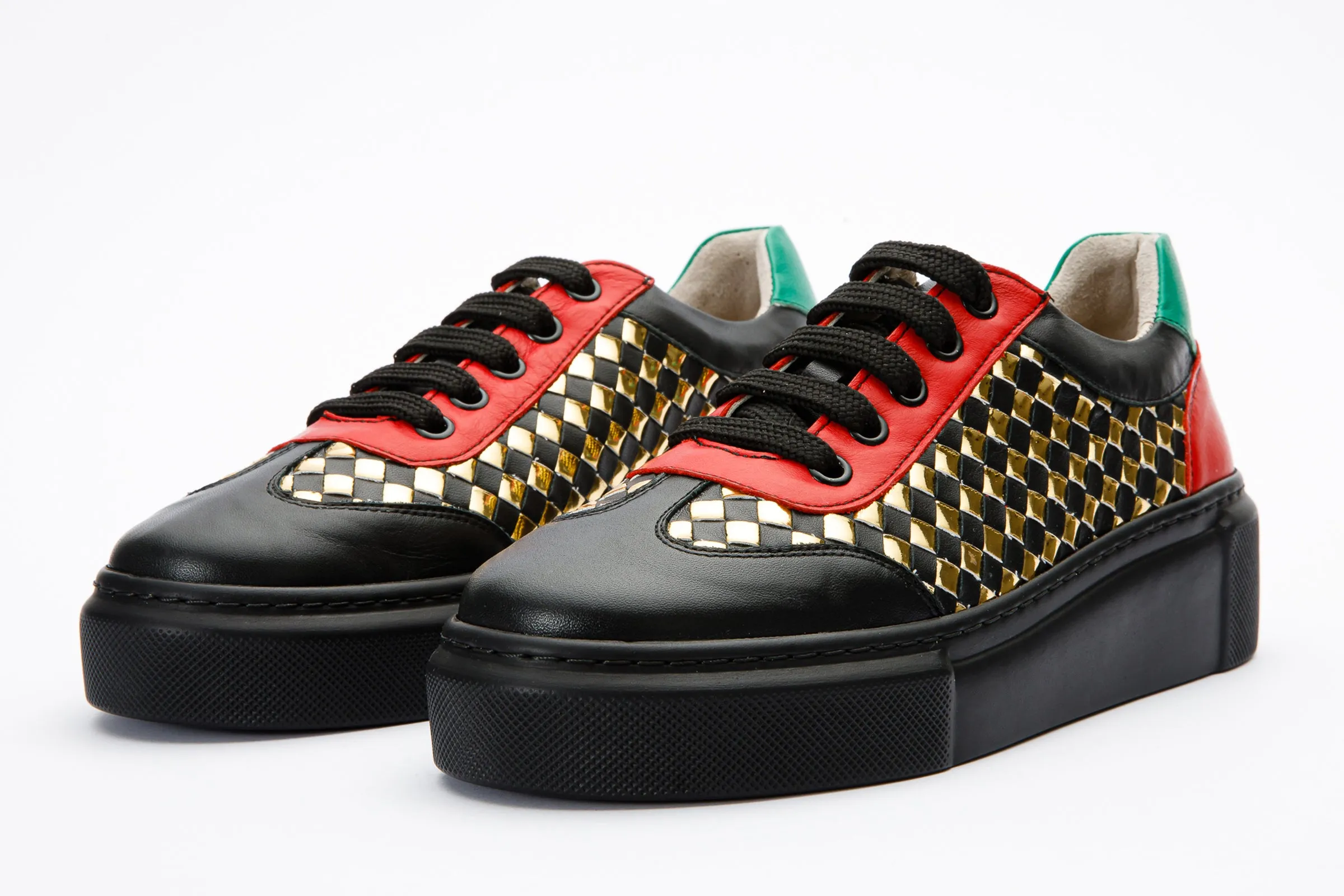 The Messina Black & Gold Woven Leather Women Sneaker Final Sale!