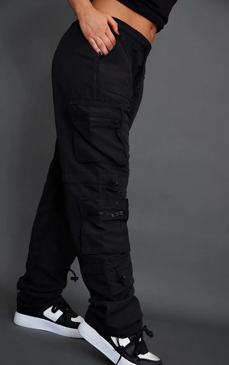 TOGGLE DETAIL CARGO TROUSER-BLACK