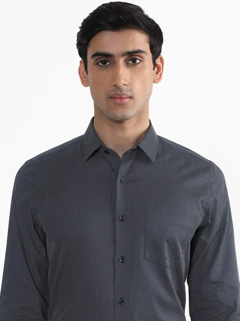 WES Formals Navy Printed Cotton Slim-Fit Shirt