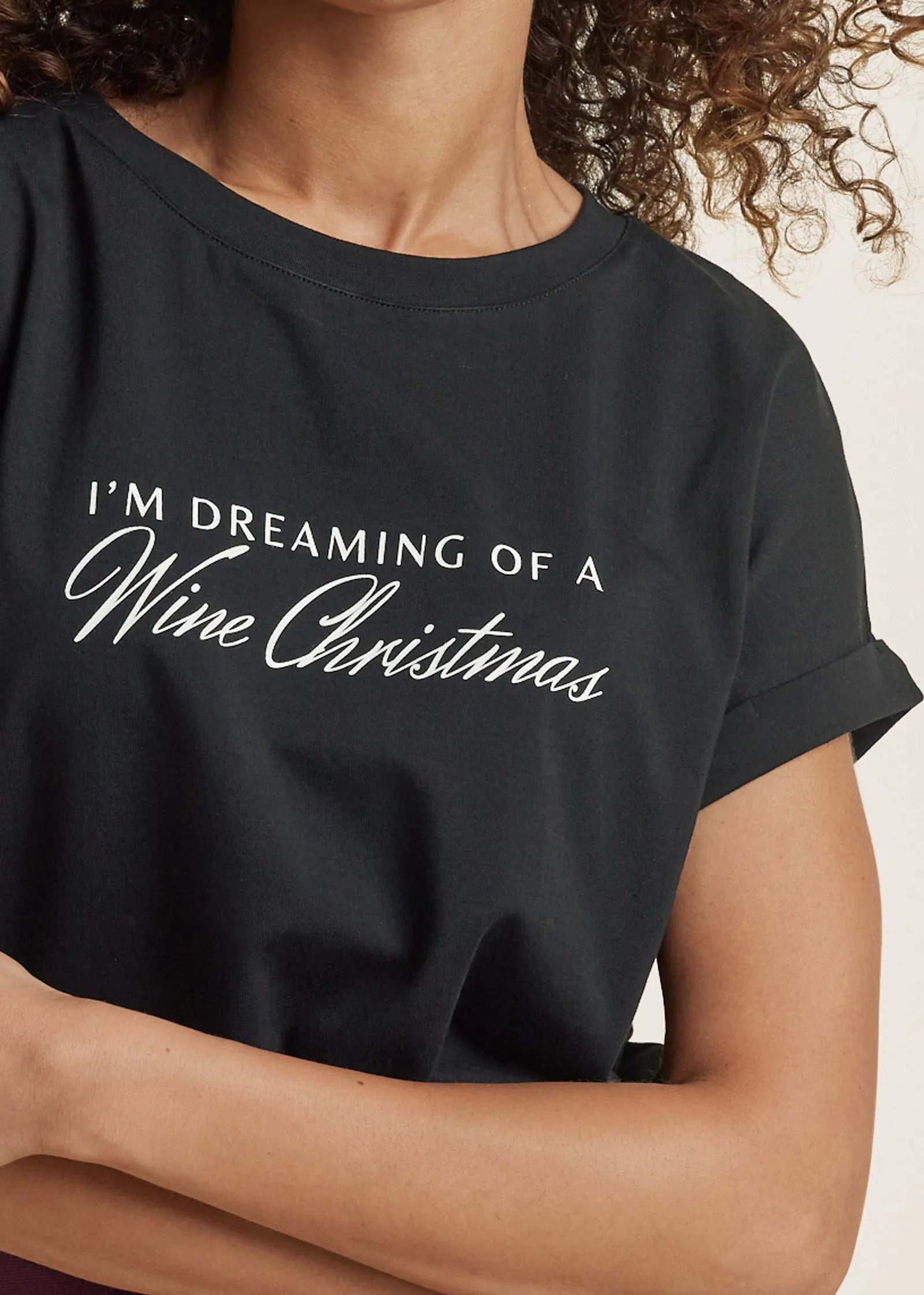 Wine Christmas Graphic Tee - Black