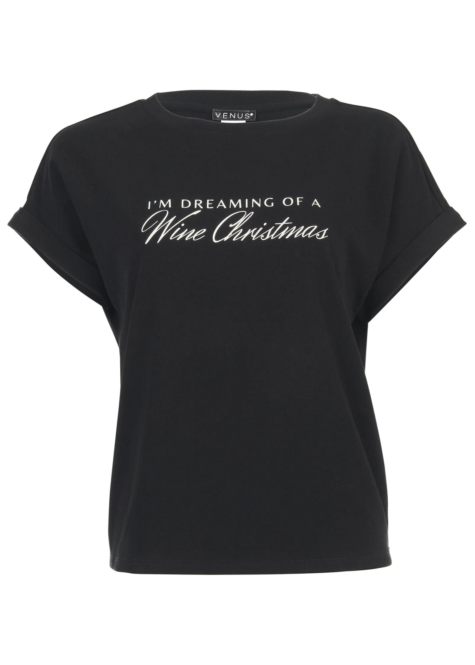 Wine Christmas Graphic Tee - Black