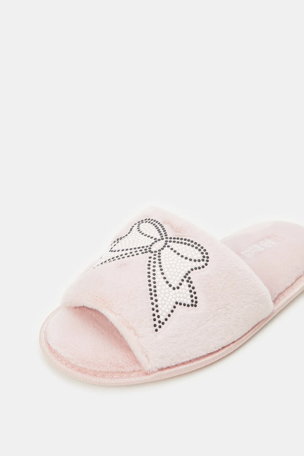 Women Pink Slipper With Bow Trim