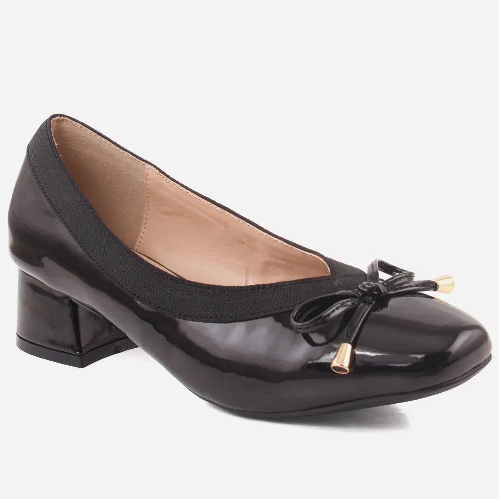 Women "ELITA"Glossy Patent Bow Court Shoes