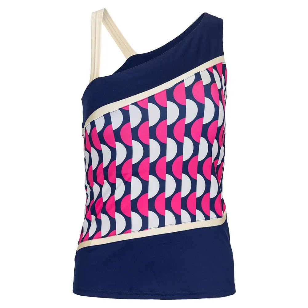 Women`s Off-Shoulder Tennis Tank Geo Print and Ink