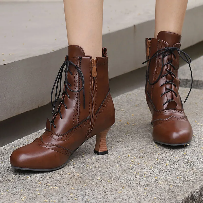 Women's Victorian-Style Lace-Up Ankle Zip Boots