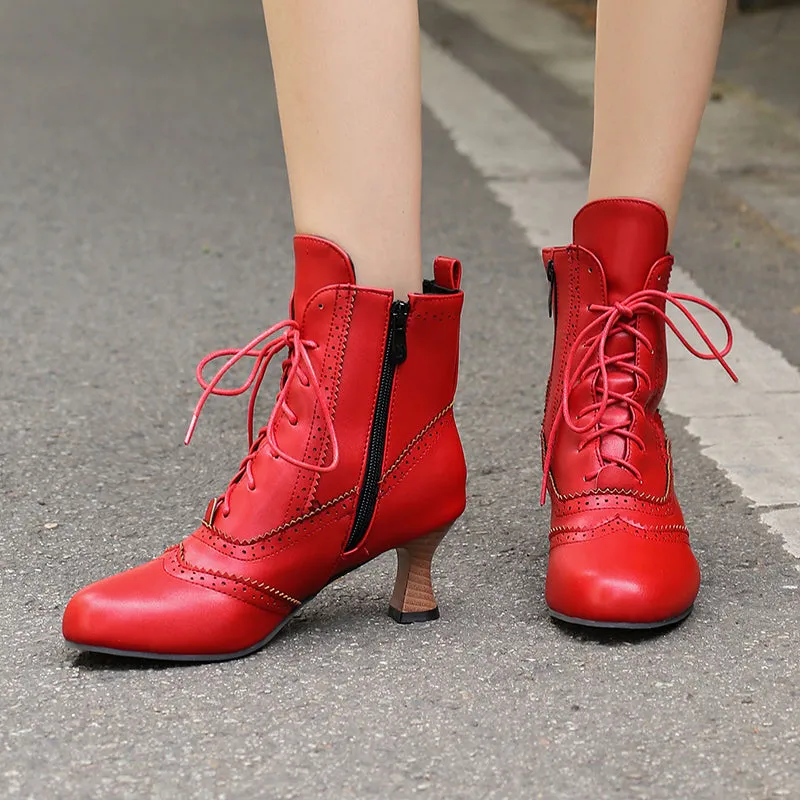 Women's Victorian-Style Lace-Up Ankle Zip Boots