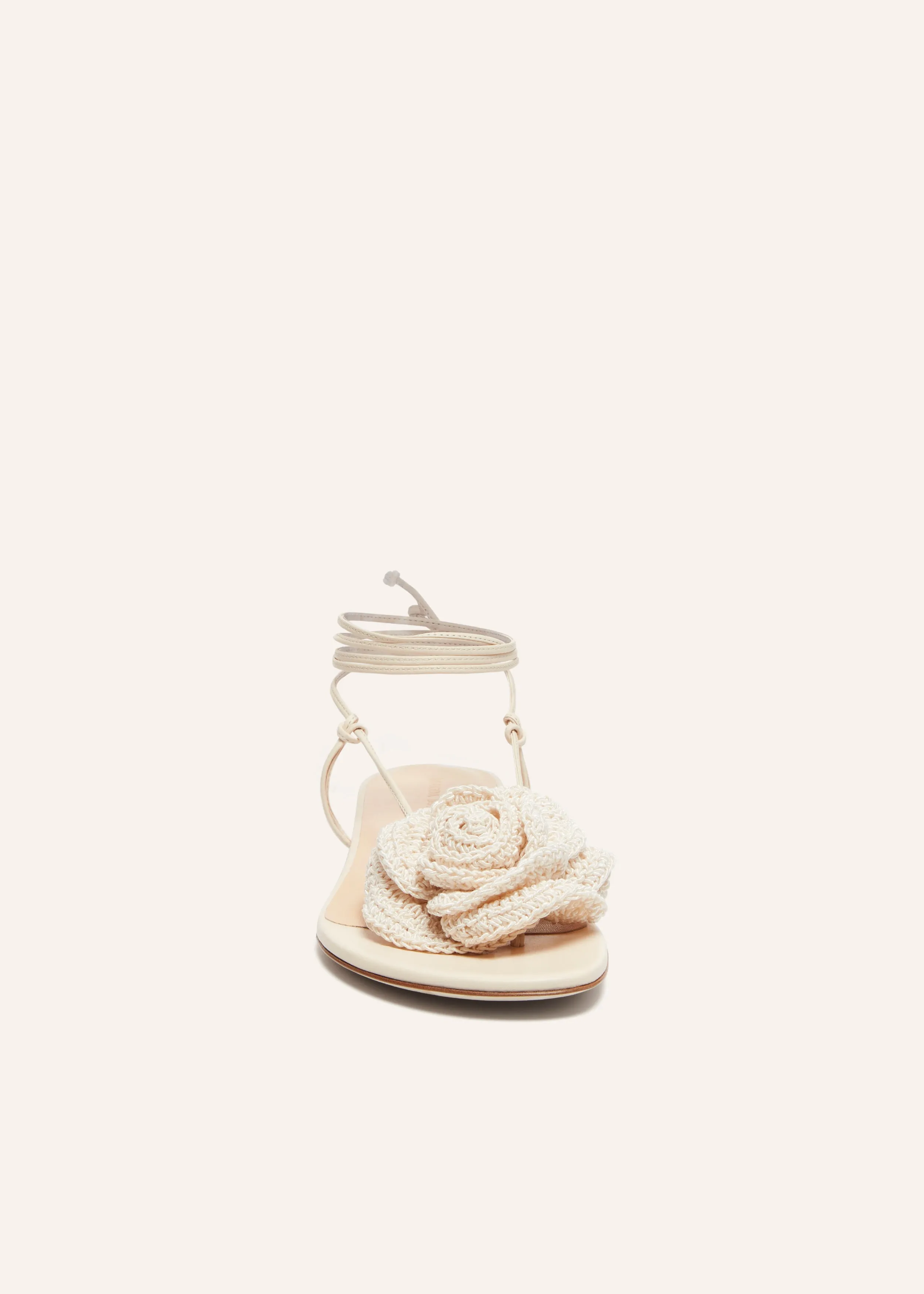 Wrap around flat flower sandals in cream crochet